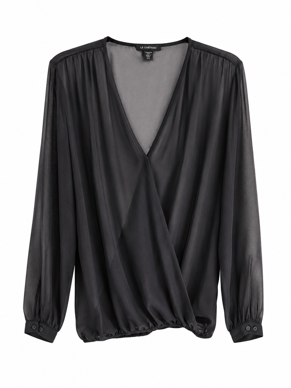 le chateau Black Sheer Wrap Blouse Size XL NEVER WORN!